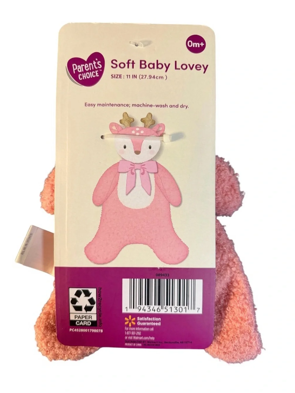 Parents Choice Pink Baby Reindeer Sherpa Lovey Crinkle Security Blanket 11